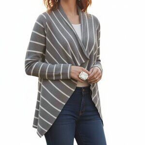 BOBEAU Striped Drape  Asymmetric Cardigan - Medium